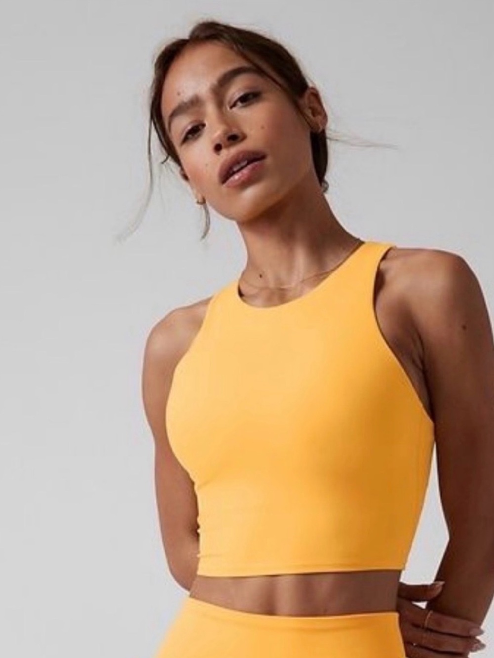 Athleta Conscious Crop A-C High Neck Sports Bra Crop Tank in Abyssian Yellow